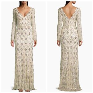 Mac Duggal Womens 5021 Geometric Embellished Evening Gown Silver Size 12